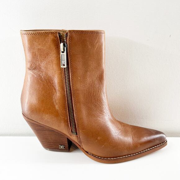 Sam Edelman Jane Pointed Toe Leather Ankle Boots Booties Brown 8 - Picture 2 of 8